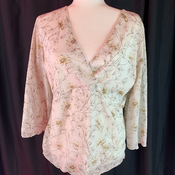 Nine & Co. cream and brown floral blouse size XL - Picture 1 of 6